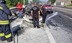 Anadolu Otoyolu'nda yanan otomobil kullanılmaz hale geldi