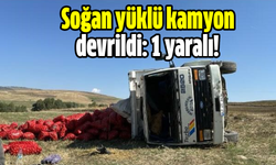 Soğan yüklü kamyon devrildi: 1 yaralı