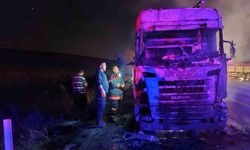 Seyir halindeyken alevlere teslim olan tır kullanılmaz hale geldi
