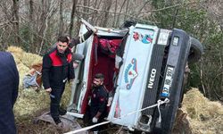 Kastamonu'da saman yüklü kamyonet, şarampole devrildi: 2 yaralı
