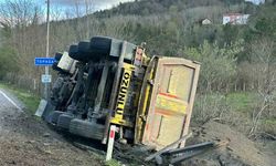 Sinop'ta kamyon devrildi: Sürücü yaralandı