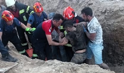 Göçük altında kalan işçi kurtarılarak hastaneye kaldırıldı