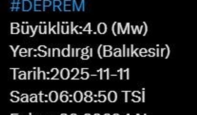 Balıkesir’de 4 büyüklüğünde deprem