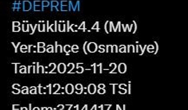 Osmaniye'de 4.4 büyüklüğünde deprem