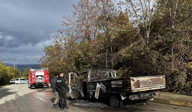 Sinop’ta seyir halindeki kamyonet alevlere teslim oldu