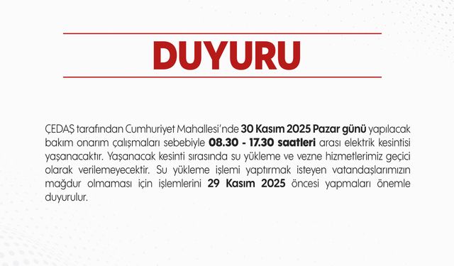Erbaa'da Planlı Elektrik Kesintisi! Su ve Vezne Hizmetleri Etkilenecek