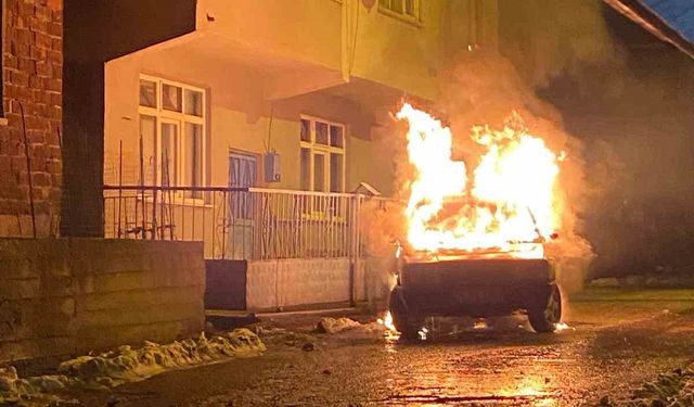 Park halindeki otomobil alevlere teslim oldu