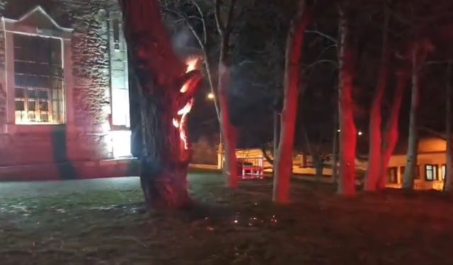 Sivrihisar Tarihi Ermeni Kilisesi önündeki tarihi ağaç ateşe verildi