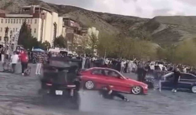 Fuarda otomobil ile drift atan sürücü görevliye çarptı: O anlar kamerada
