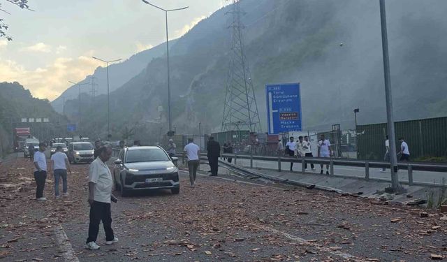 Bariyerlere çarpan kiremit yüklü tırda yangın çıktı