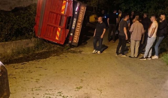Giresun'da yaş çay yüklü kamyon devrildi