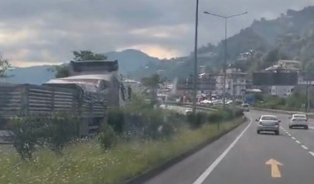 Karadeniz Sahil Yolunda ters yönde giden kamyon korkuttu