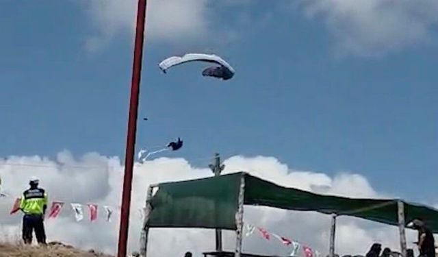 Çorum'da yamaç paraşütü pilotunun düşme anı kamerada