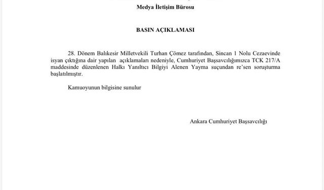 İYİ Parti Balıkesir Milletvekili Çömez hakkında soruşturma başlatıldı