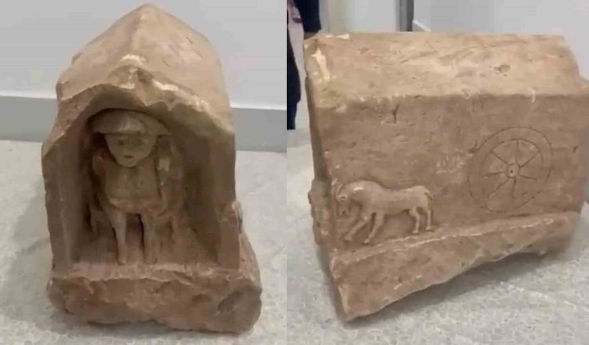 Roma dönemine ait, değeri 5 milyon lira: İnsan ve hayvan figürlü mezar steli ele geçirildi