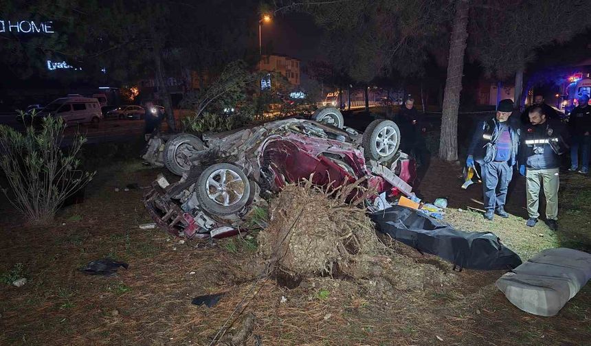 Otomobil, takla atarak çarptığı ağacı kökünden söktü: 1 ölü