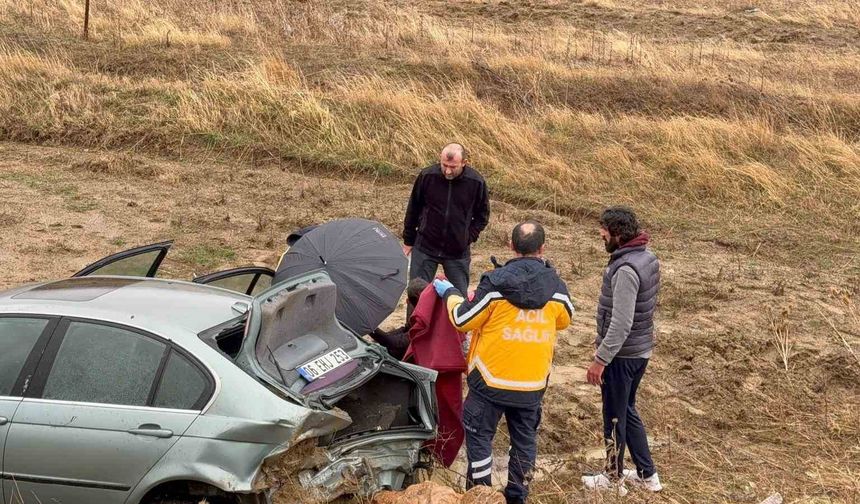 Yoldan çıkan lüks araç şarampole devrildi: 3 yaralı
