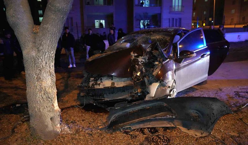 Ağaca çarpan otomobil hurdaya döndü: 3 yaralı