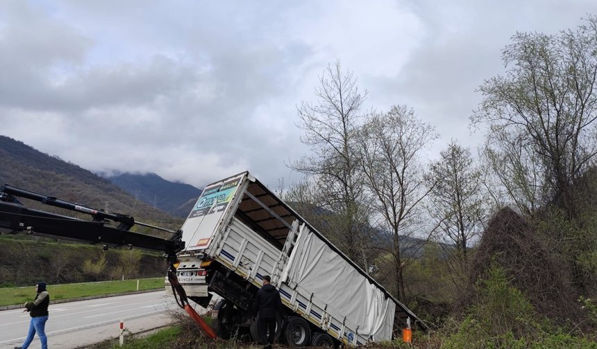 Reşadiye'de Tır Dere Yatağına Devrildi