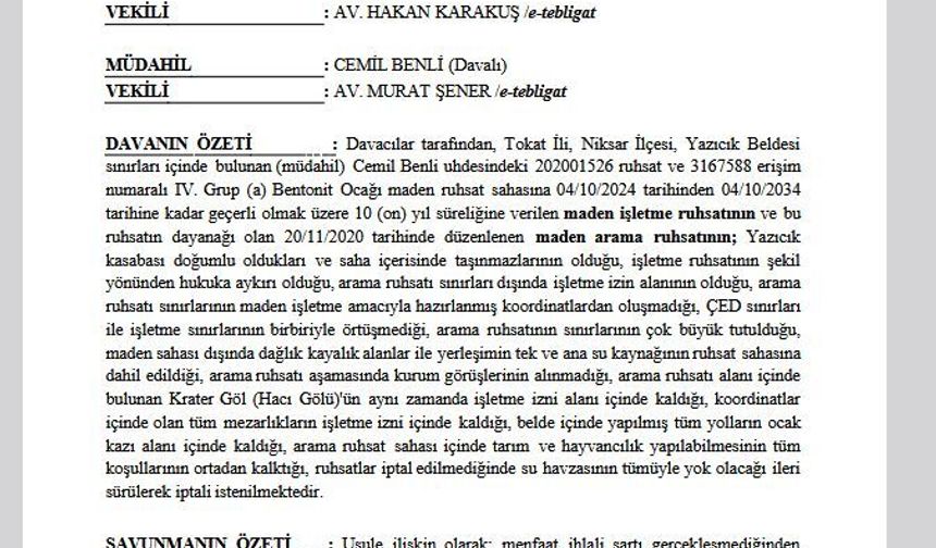 Tokat İdare Mahkemesi’nden Yazıcık İçin Emsal Karar