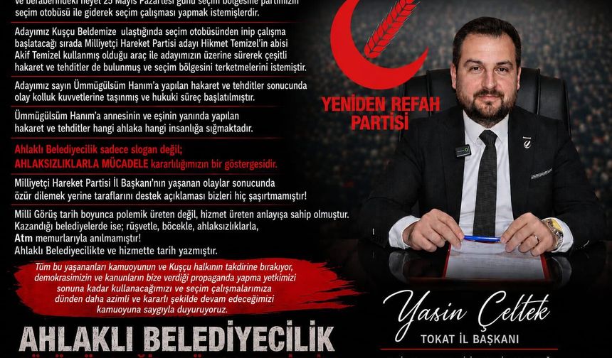 Tokat'ta Seçim Gerginliği! Yeniden Refah Partisi'nden Sert Açıklama