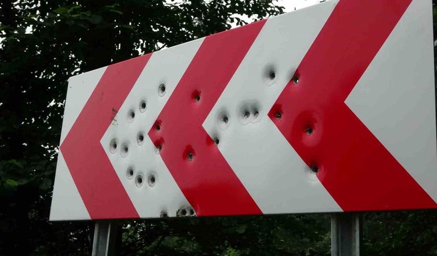 Karadeniz yaylalarında trafik levhaları kevgire döndü