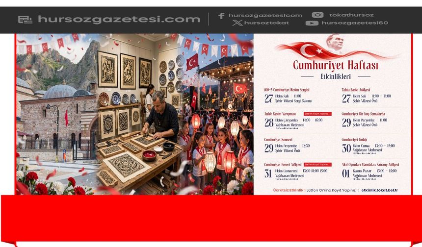 Tokat'ta Cumhuriyet'in 103. Yılına Özel 6 Günlük Kültür Sanat Şöleni Başlıyor