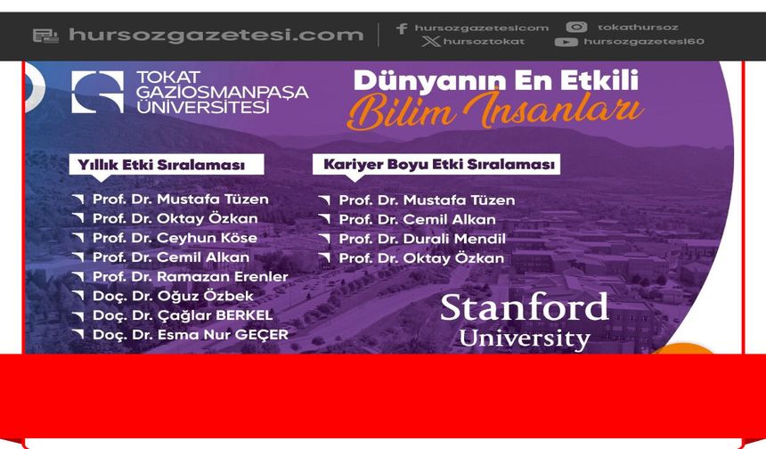 Stanford Listesi Açıklandı! TOGÜ'den 9 Akademisyen Dünyanın En Etkili Bilim İnsanları Arasında