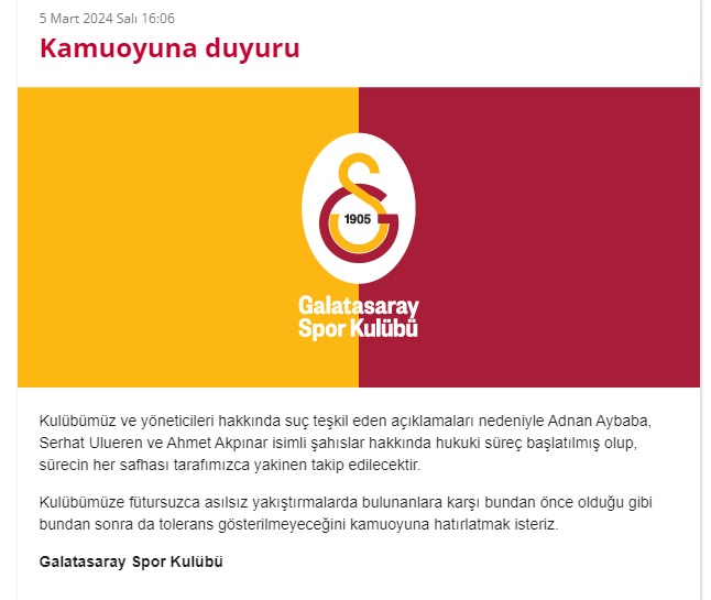 Galatasaray Suç Duyurusu