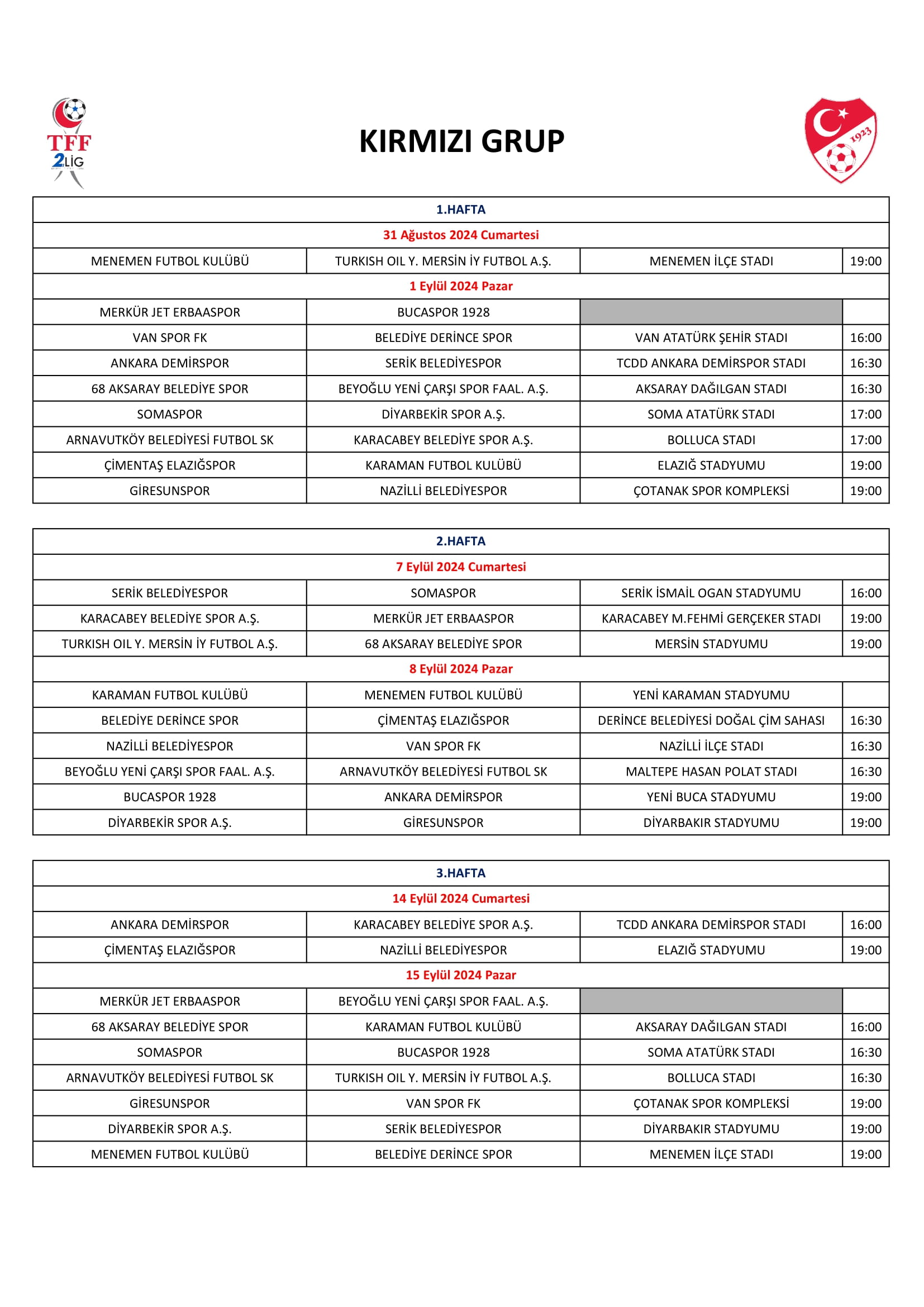 Erbaaspor'un İlk Yarı Müsabaka Programı Açıklandı (1)