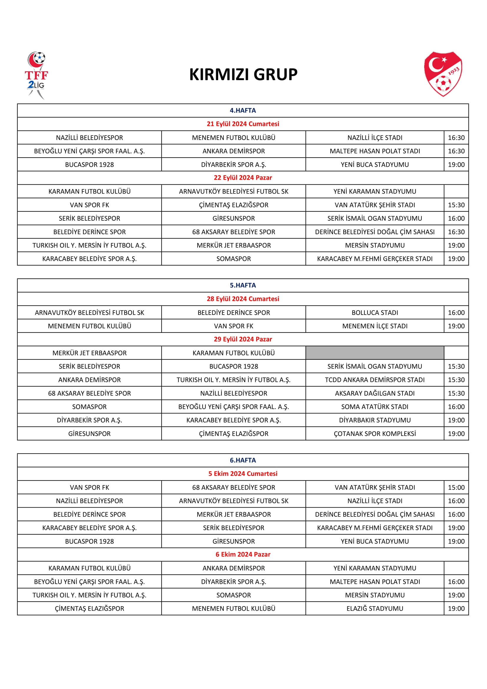 Erbaaspor'un İlk Yarı Müsabaka Programı Açıklandı (2)