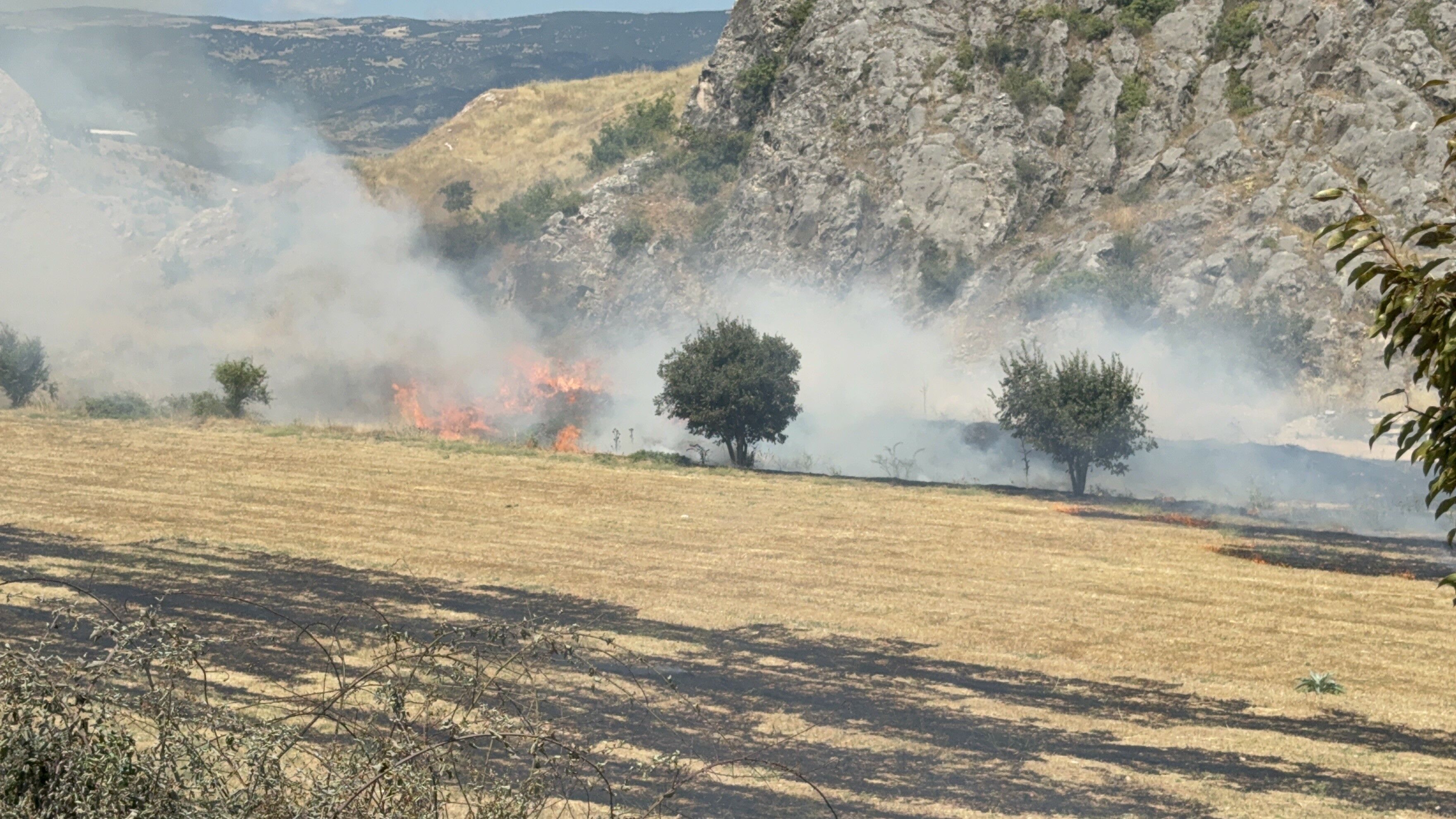 Turhal-Sivas Kara Yolu Üzerindeki Otluk Alanda Yangın Çıktı
