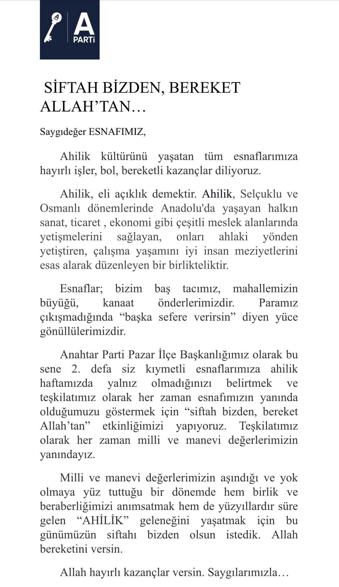 Anahtar Parti Pazar İlçe Teşkilatından Ahilik Haftası'nda Esnafa Siftah Desteği (1)